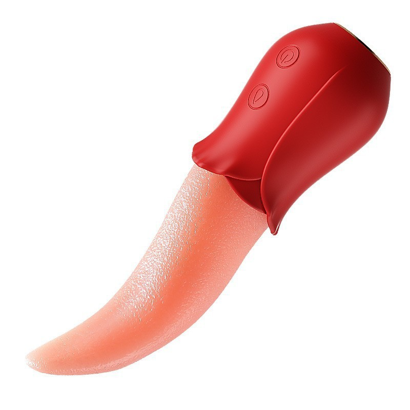 Red tongue licking vibrator with curved flexible silicone tongue