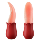 Red rose-shaped tongue licking vibrator shown from front and side