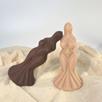 Skin Tone and Coffee sculpted goddess-form curved silicone dildos shown together