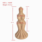 Skin Tone Large sculpted goddess-form curved silicone dildo size chart with 8.7 in overall height and 14.3 oz weight
