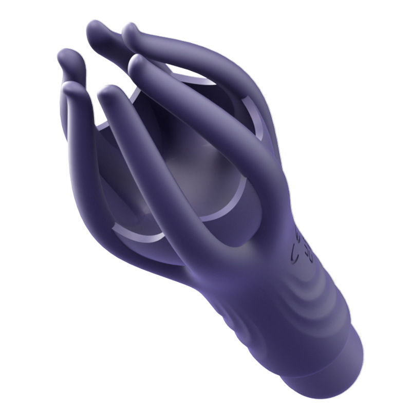 Six-finger vibrating penis massager angled view showing the contact arms