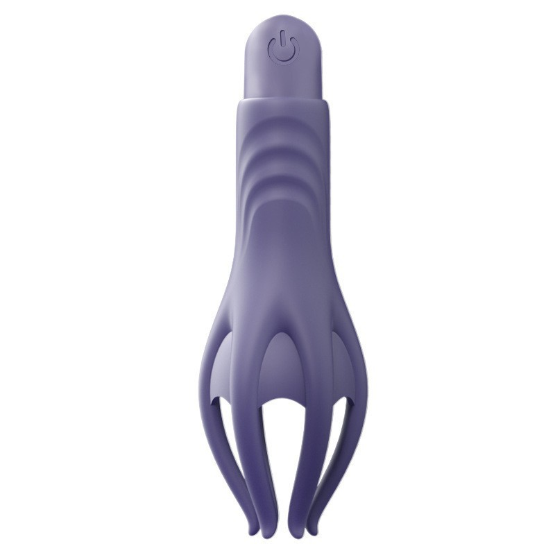 Purple six-finger vibrating penis massager front view