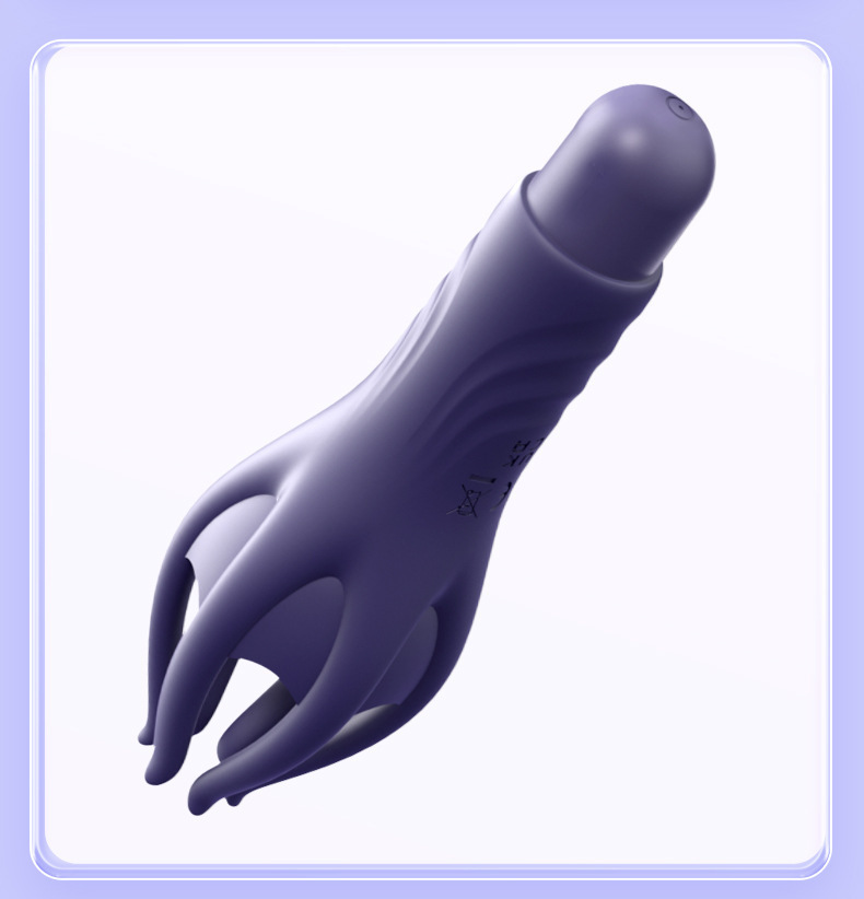 Purple six-finger vibrating penis massager rear angle