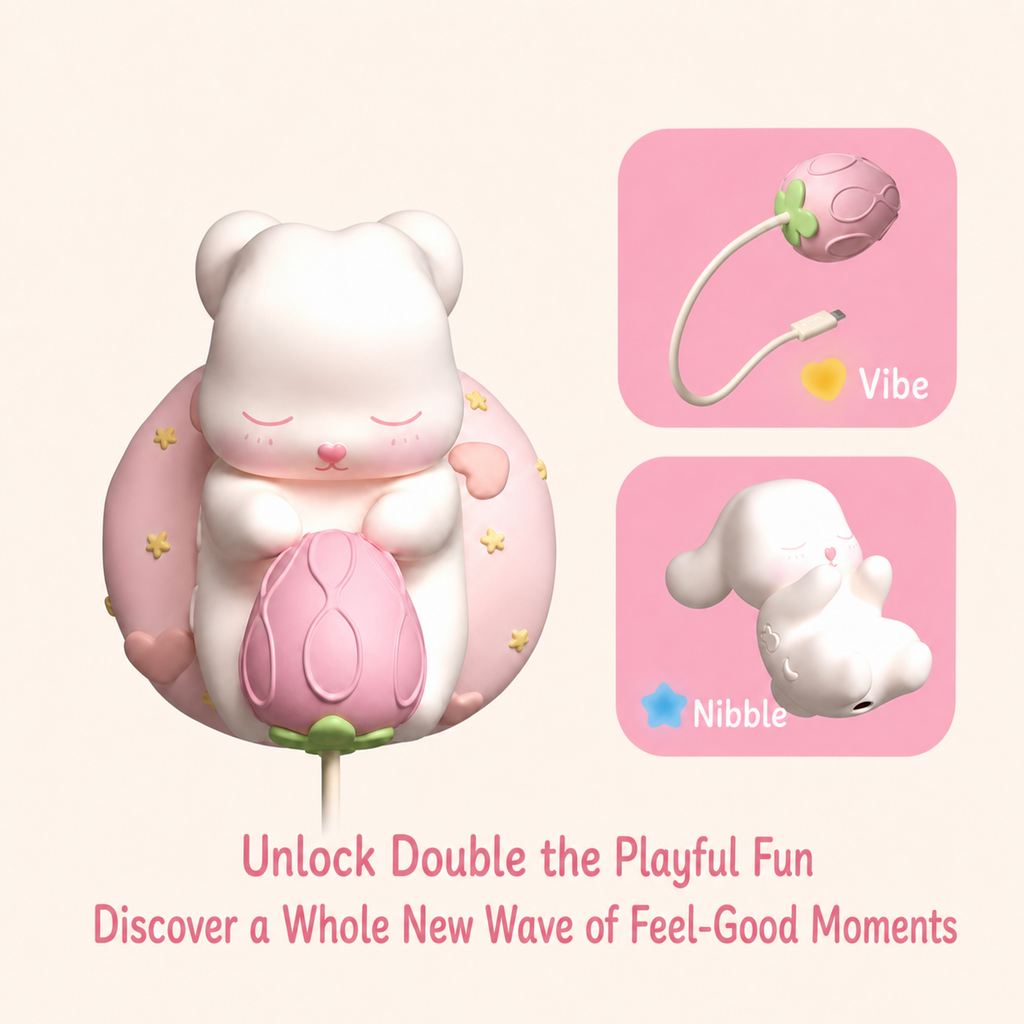 strawberry attachment for kawaii bunny vibrator with vibe and nibble modes