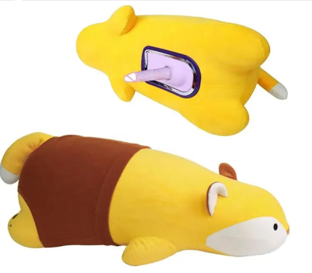 Plush Bear Pillow Automatic Thrusting Dildo with heating, designed to look like a huggable plush toy for discreet use.