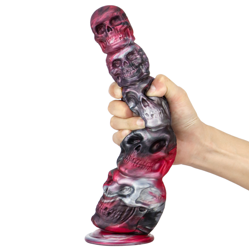 Gothic skull silicone fantasy dildo flexible body demonstration
