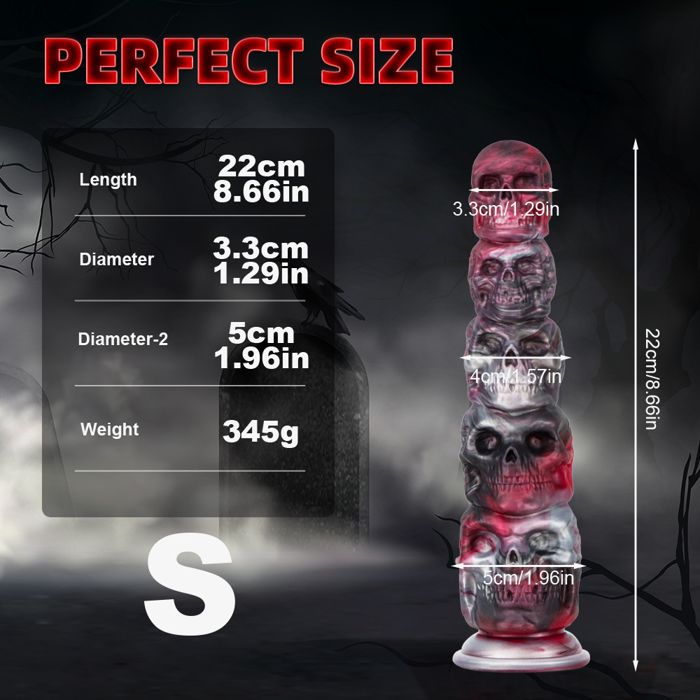 Gothic skull silicone fantasy dildo S size measurements