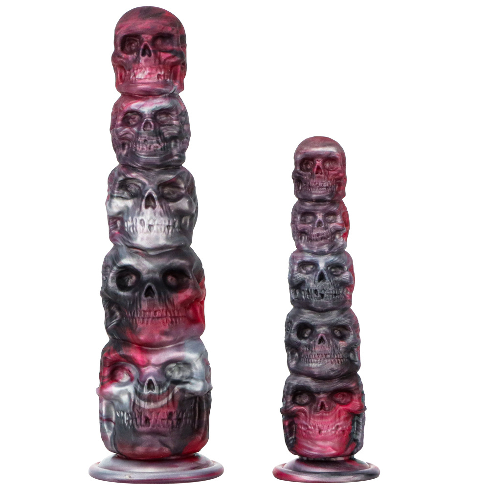 Gothic skull silicone fantasy dildo S and L size comparison on white