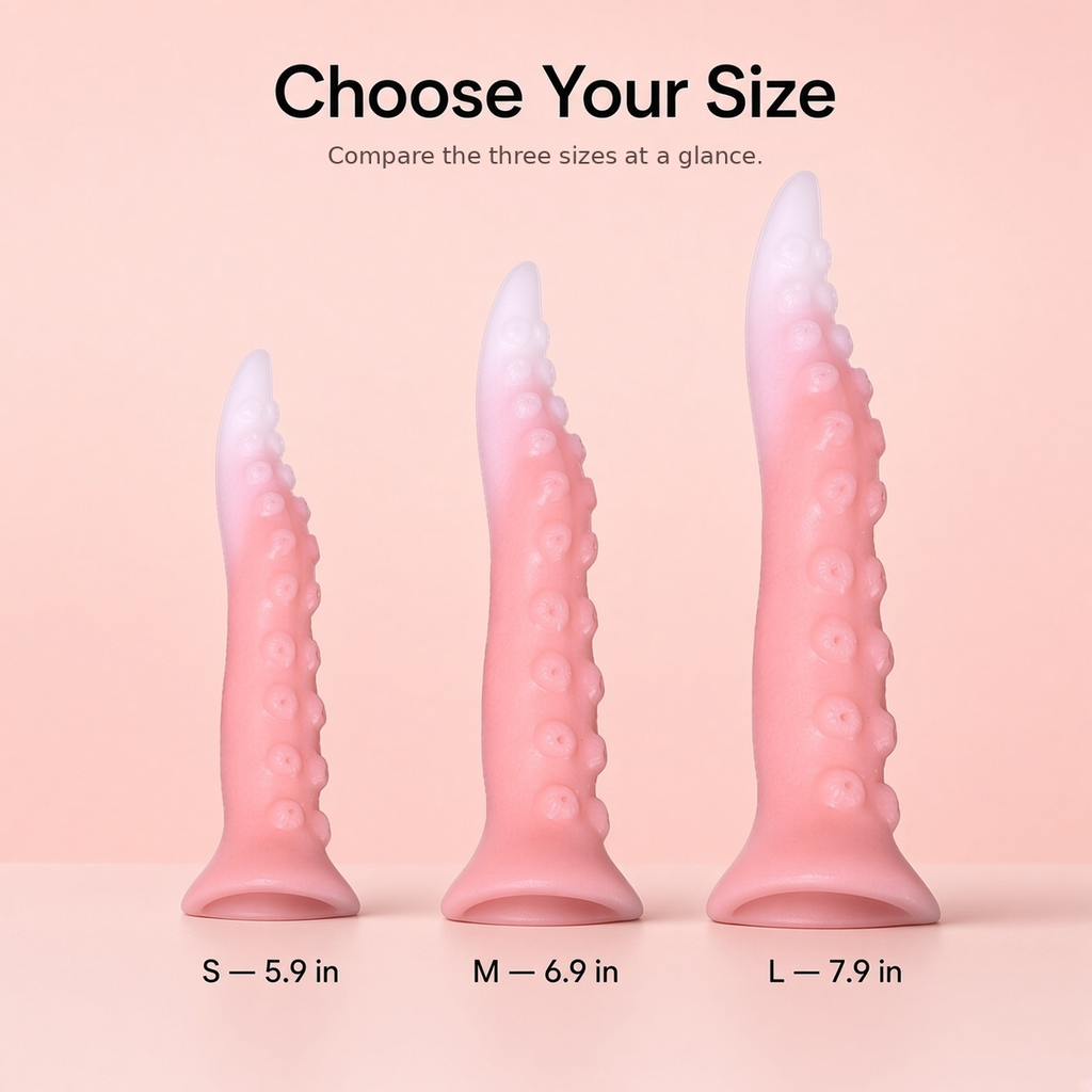 Tentacle dildo size comparison showing S M and L