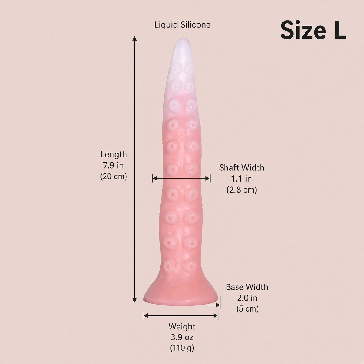 Size L tentacle dildo measurements 7.9 inches long