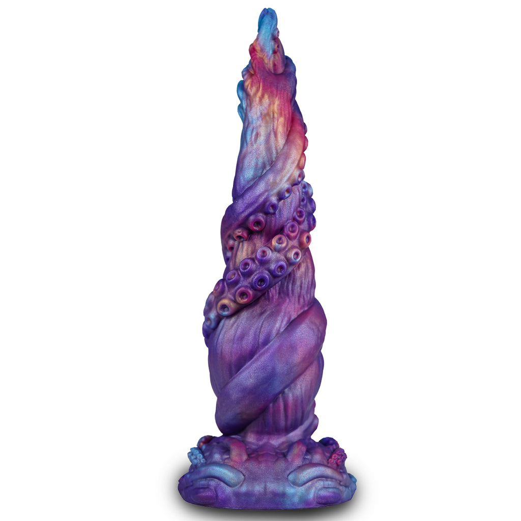 Back view of tentacle fantasy dildo showing spiral wrap and broad base