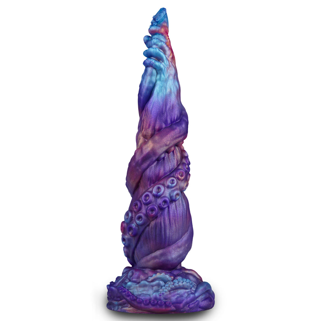 Twisted tentacle fantasy dildo with sculpted sucker texture and marbled finish