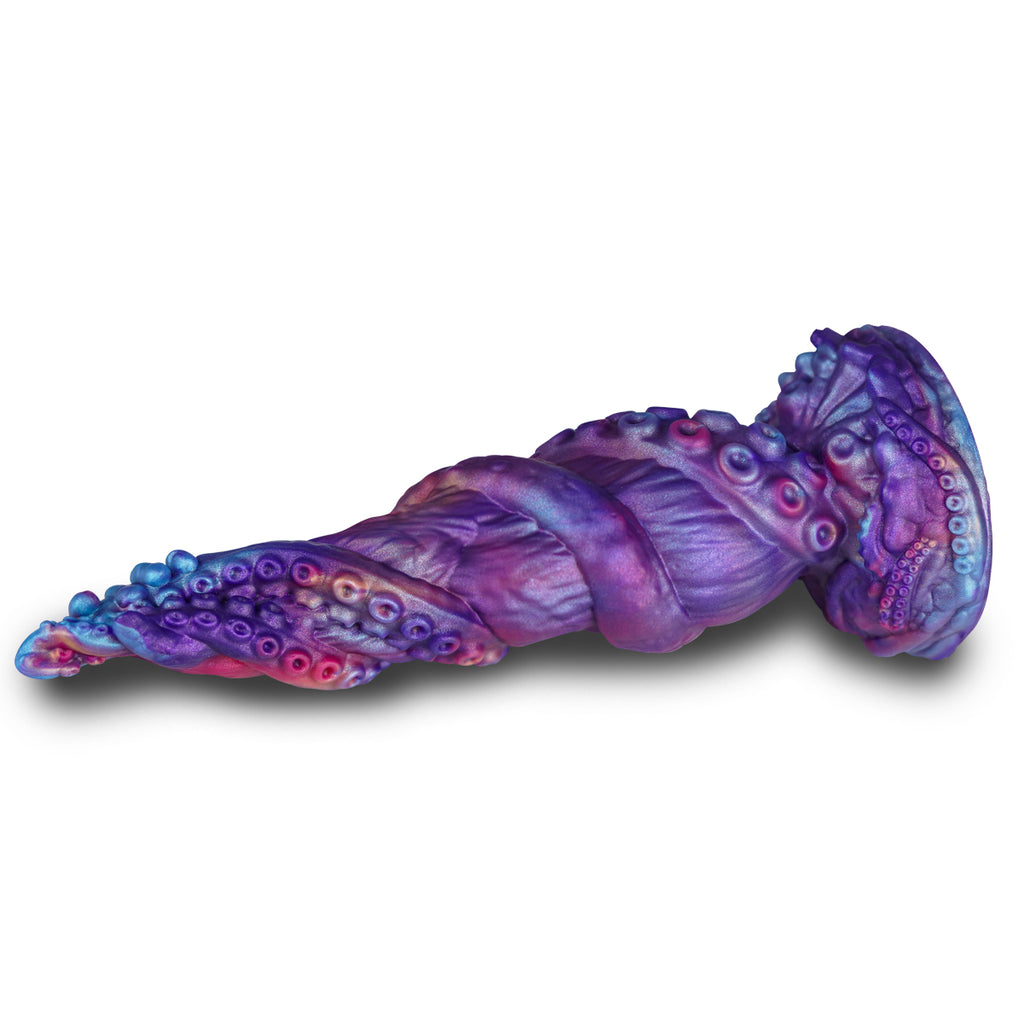 Horizontal view of tentacle fantasy dildo showing sculpted body and base