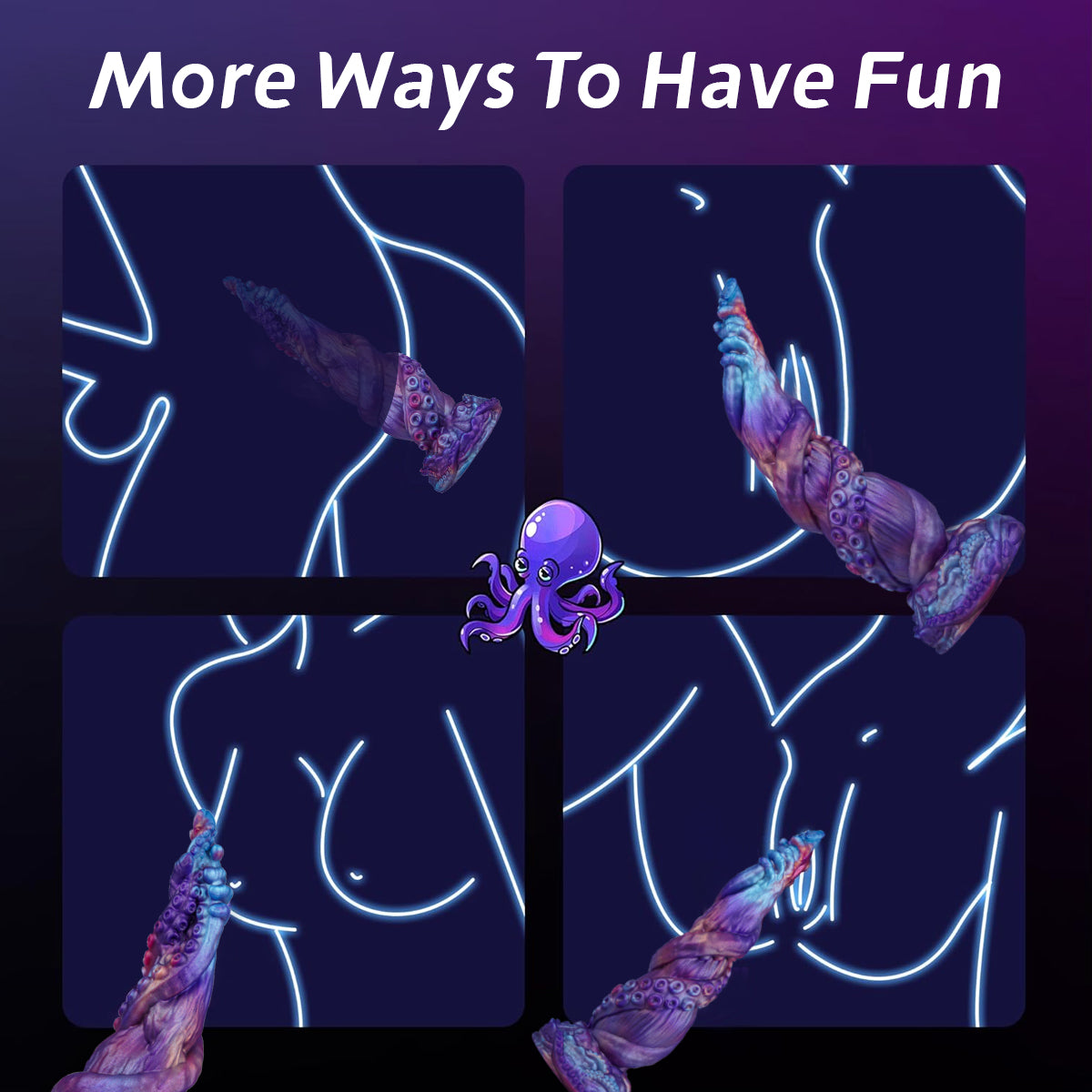 Tentacle fantasy dildo positioning graphic showing multiple use angles