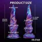 Tentacle fantasy dildo size guide with inch measurements and 16.3 oz weight