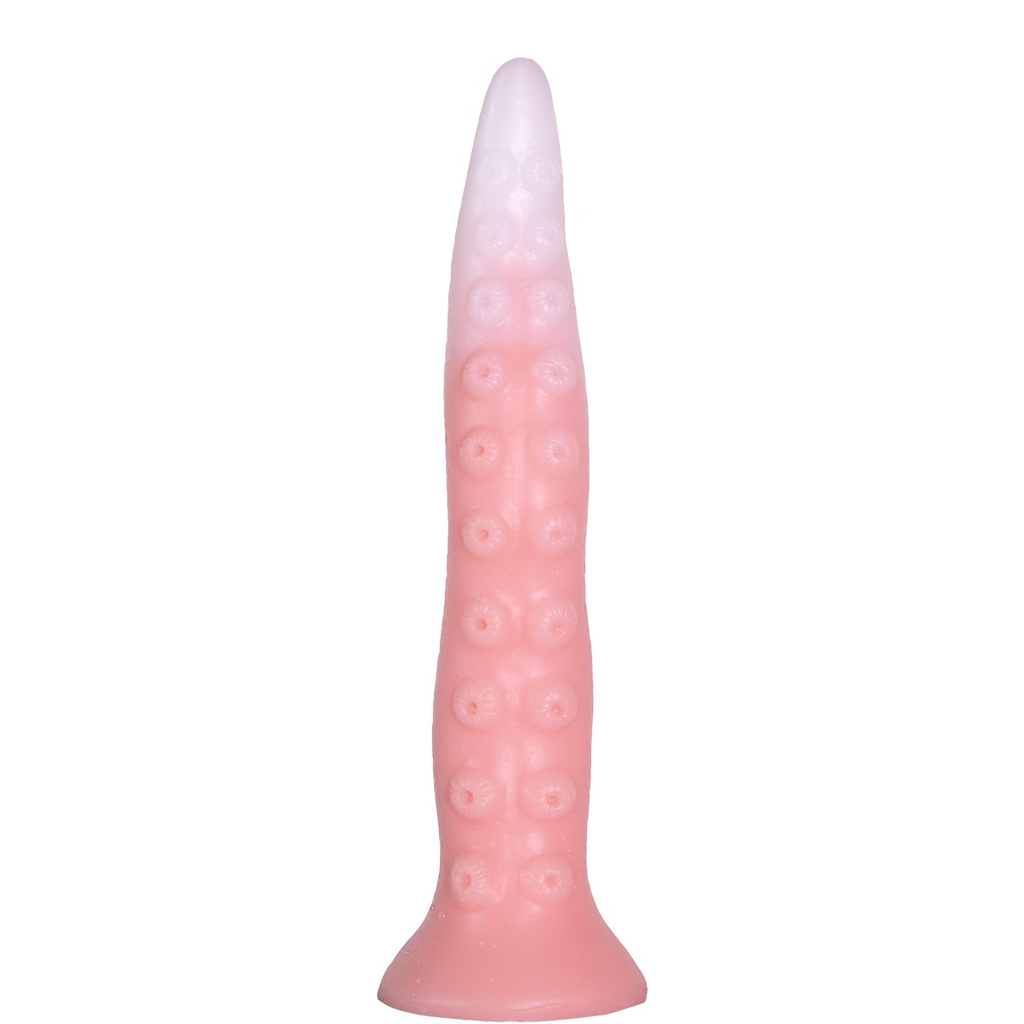 Pink flexible tentacle-texture silicone dildo with tapered shaft