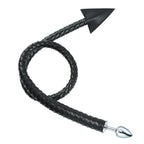 Diagonal view of black PU triangle riding crop with silver metal anal plug
