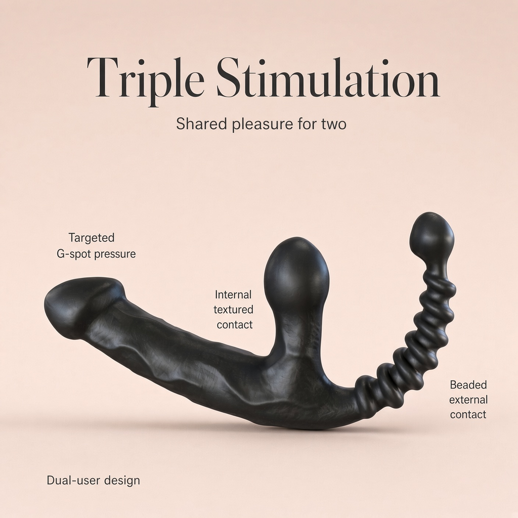 Beaded Tail strapless double-ended vibrator with triple stimulation callouts