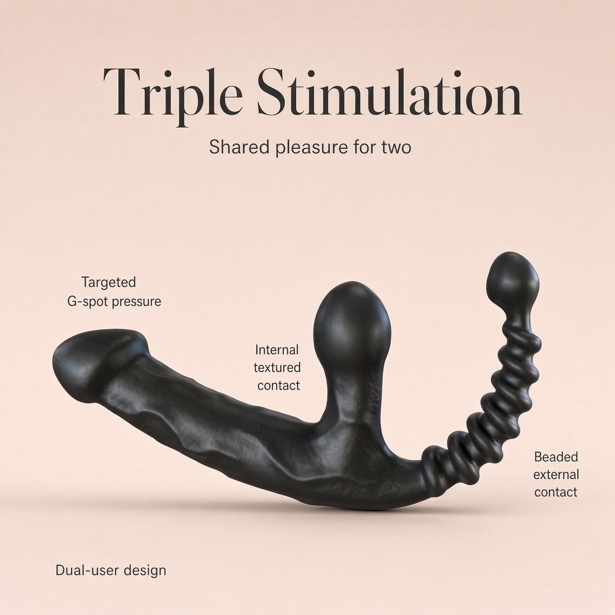 Beaded Tail strapless double-ended vibrator with triple stimulation callouts