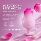 Tulip vibrator with 10 suction and tongue-lick modes