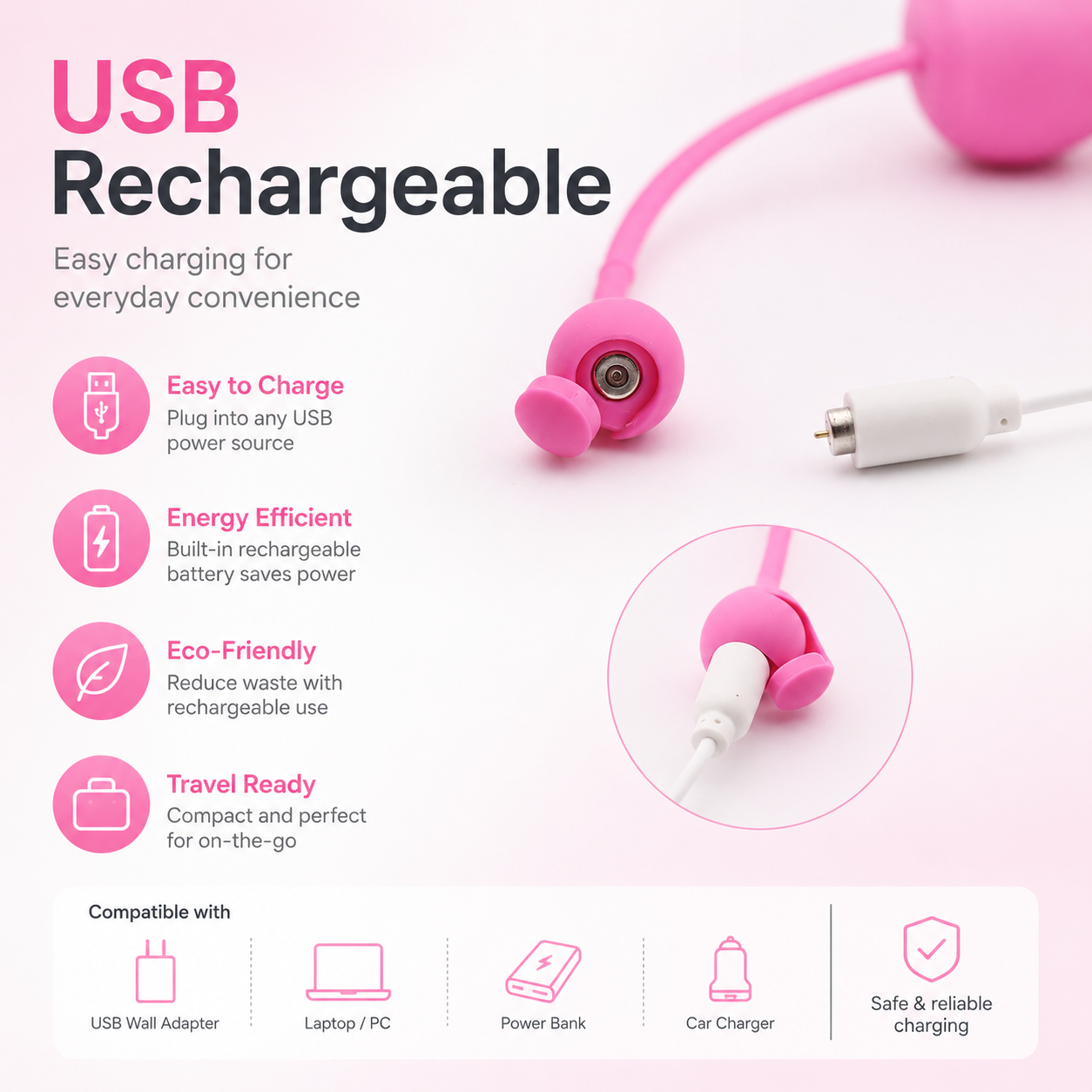 USB rechargeable app Kegel balls for postpartum pelvic floor training with easy charging features.