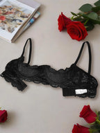 French Lace Quarter Cup Bra Sheer Embroidered Sexy Lingerie Push Up