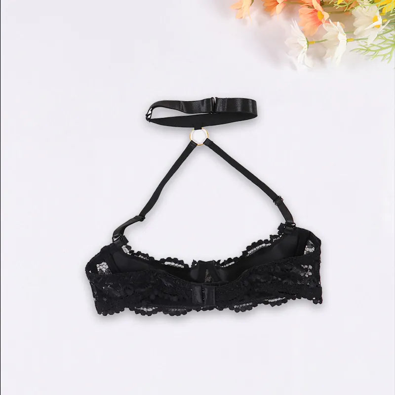 French Lace Quarter Cup Bra Sheer Embroidered Sexy Lingerie Push Up
