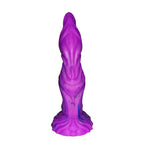 Purple sculpted fantasy dildo back view with fuller rear contour