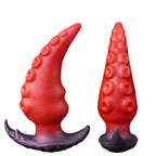 Red tentacle butt plug shown from front and side