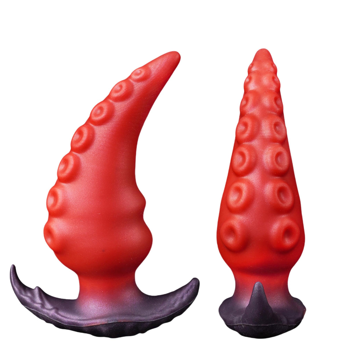 Red tentacle butt plug shown from front and side