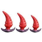 Red tentacle butt plug shown in small medium and large sizes
