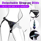 Fantasy silicone dildo shown with detachable adjustable wearable harness